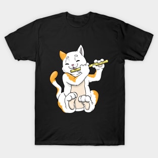 Beautiful cat is playing the flute T-Shirt